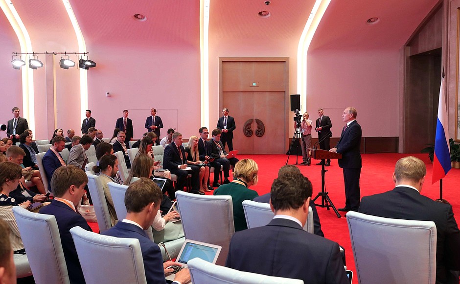 Vladimir Putin answers questions from Russian journalists after the SCO summit.