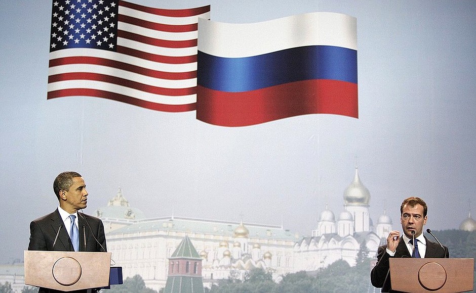 На российско-американском бизнес-форуме. С Президентом США Бараком Обамой.