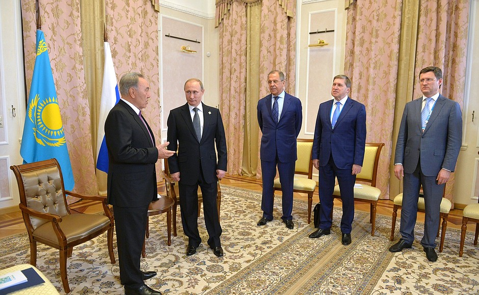 Before a meeting with President of Kazakhstan Nursultan Nazarbayev. Vladimir Putin had a meeting with President of the Republic of Kazakhstan Nursultan Nazarbayev.