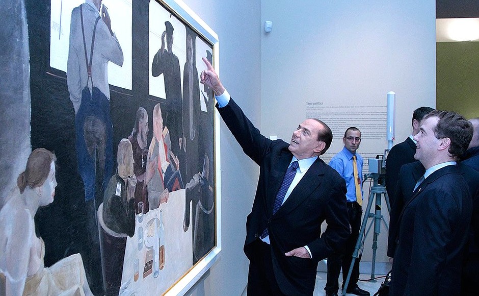 At the exhibition of works by artist Alexander Deineka. With Prime Minister of Italy Silvio Berlusconi.