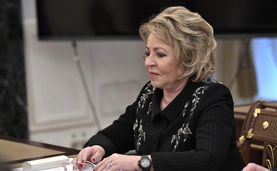 Before a meeting with permanent members of the Security Council. Chairwoman of the Council of Federation Valentina Matviyenko.