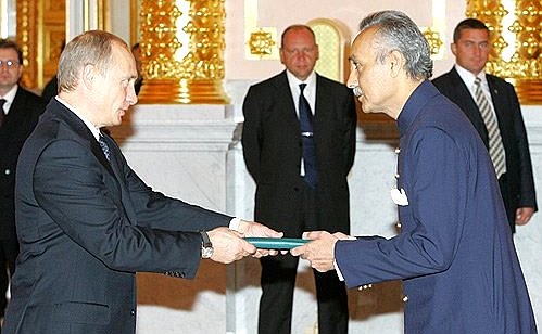 Presentation of a letter of credence by the Ambassador of the Islamic Republic of Pakistan to Russia, Mustafa Kamal Kazi.
