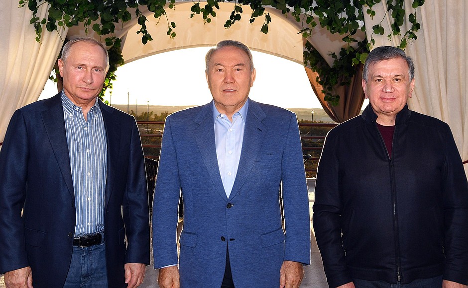 With President of Kazakhstan Nursultan Nazarbayev and President of Uzbekistan Shavkat Mirziyoyev.