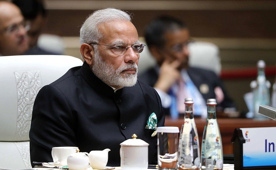 Премьер-министр Индии Нарендра Моди на встрече лидеров БРИКС в расширенном составе.