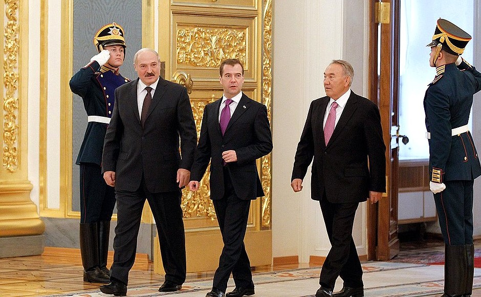 With President of Belarus Alexander Lukashenko (left), and President of Kazakhstan Nursultan Nazarbayev.