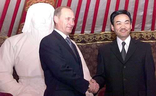 President Putin with Mongolian President Natsagiyn Bagabandi.