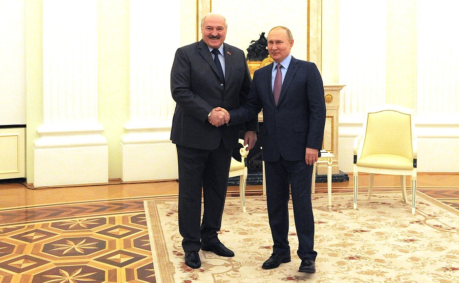 With President of Belarus Alexander Lukashenko before Russian-Belarusian talks.