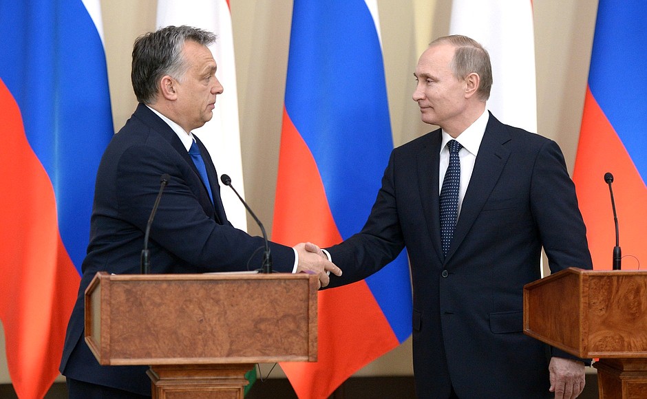 With Hungarian Prime Minister Viktor Orban after news conference.