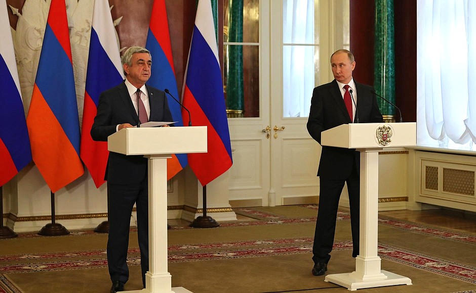 Press statements following Russian-Armenian talks. With President of Armenia Serzh Sargsyan.