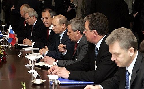 The Russian delegation at the Russian-Bulgarian-Greek meeting in an expanded format.