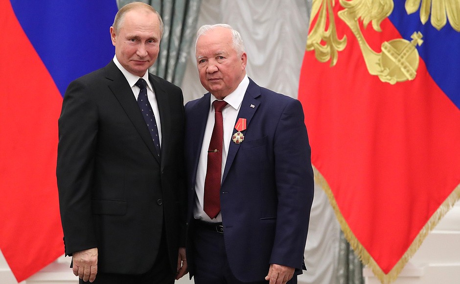 Ceremony for presenting state decorations. The Order of Alexander Nevsky was awarded to Anatoly Nazeikin, Chairman of the Russian Trade Union of Communication Workers.