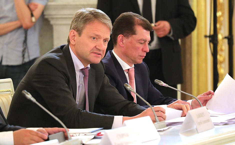Agriculture Minister Alexander Tkachev and Labour and Social Protection Minister Maxim Topilin at the meeting of the Supreme State Council of the Union State of Russia and Belarus.