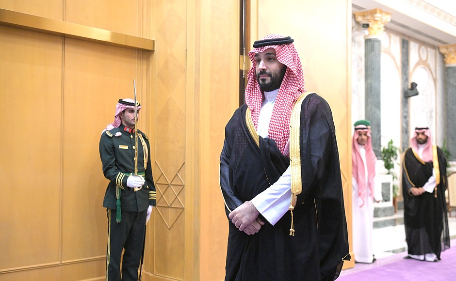 Crown Prince and Prime Minister of the Kingdom of Saudi Arabia Mohammed bin Salman Al Saud before Russian-Saudi talks.
