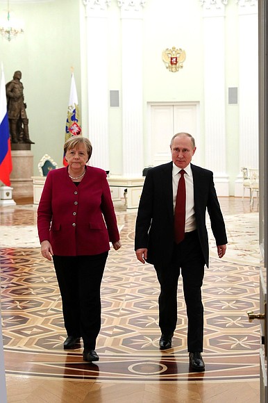With Federal Chancellor of Germany Angela Merkel after restricted format talks.