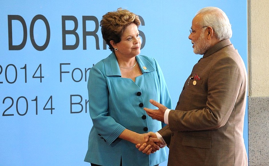 Prior to BRICS summit. President of Brazil Dilma Rousseff and Prime Minister of India Narendra Modi.