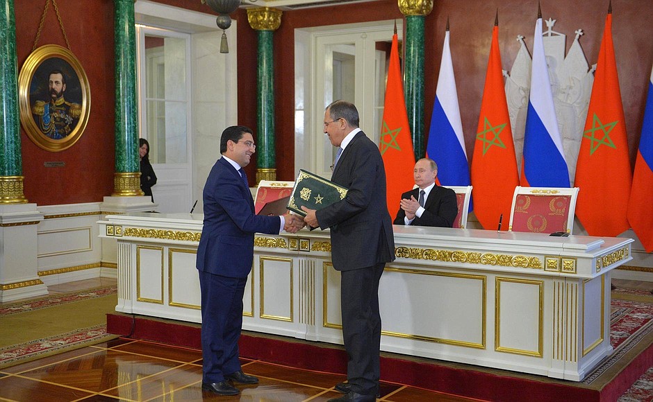 Ceremony signing Russian-Moroccan documents.