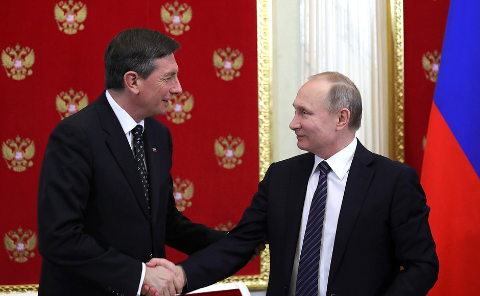 With President of Slovenia Borut Pahor after a joint news conference.