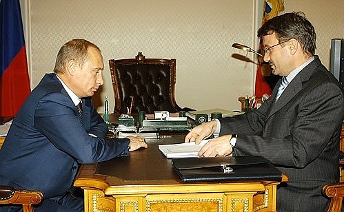 Vladimir Putin meeting with Minister of Economic Development and Trade German Gref.