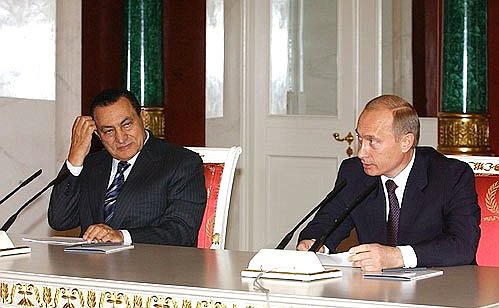 President Putin at a joint press conference with Egyptian President Hosni Mubarak.