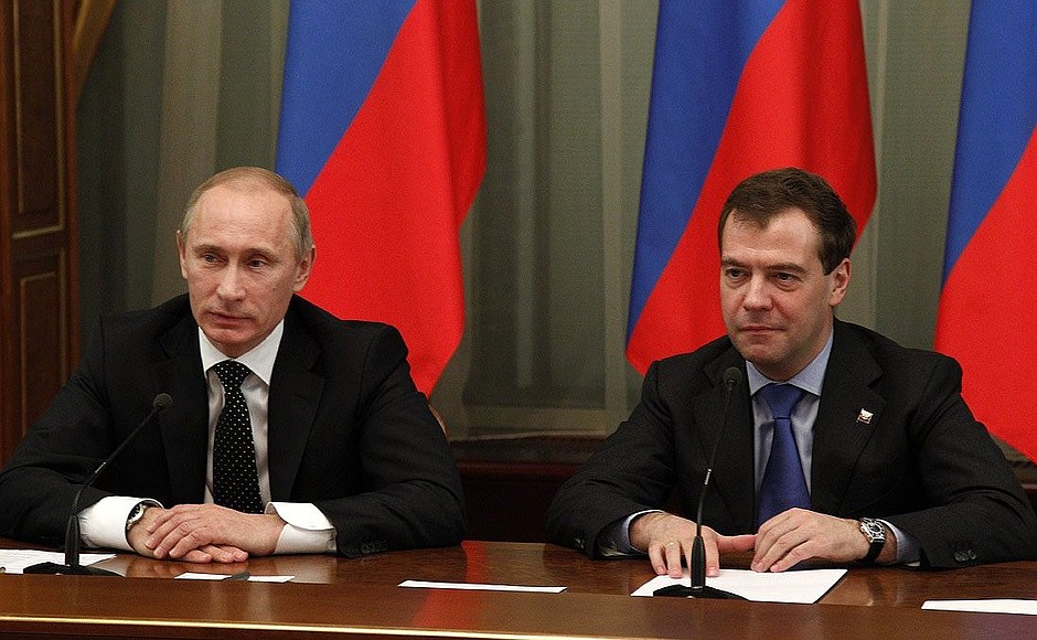 Meeting with Cabinet members. With Prime Minister Vladimir Putin.