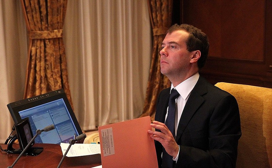 Videoconference with Governor of the Yamal-Nenets Autonomous Area Dmitry Kobylkin.