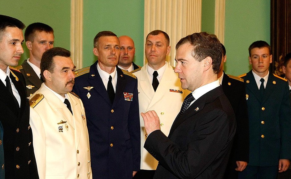 At a reception held for graduates of military academies and universities.