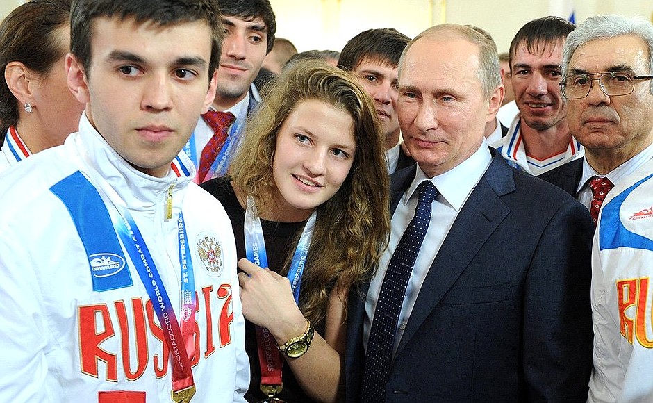 Meeting with Russian athletes and medal winners at the 2nd World Combat Games.