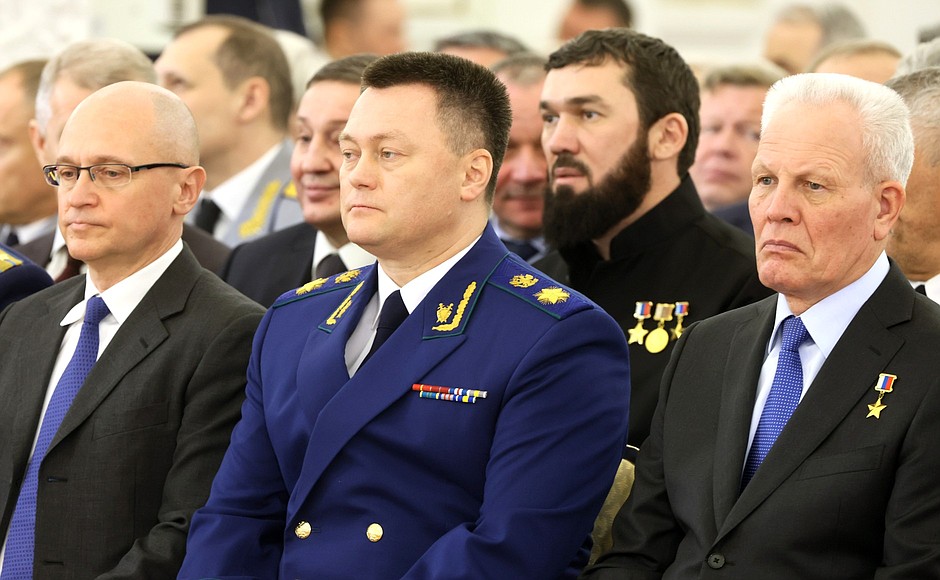 At the ceremony to present Gold Star medals to Heroes of Russia.