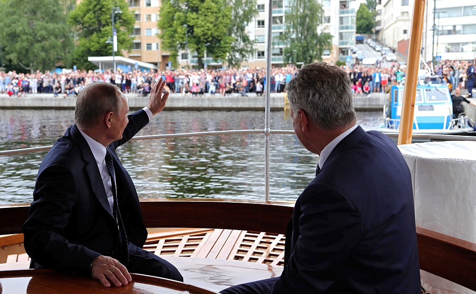 With President of Finland Sauli Niinisto aboard the steamboat S/S Saimaa.