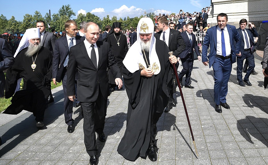 With Patriarch Kirill of Moscow and All Russia after visiting the Naval Cathedral of St Nicholas in Kronstadt.