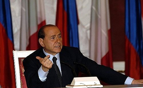 Silvio Berlusconi at the press conference after the bilateral talks with President Putin.