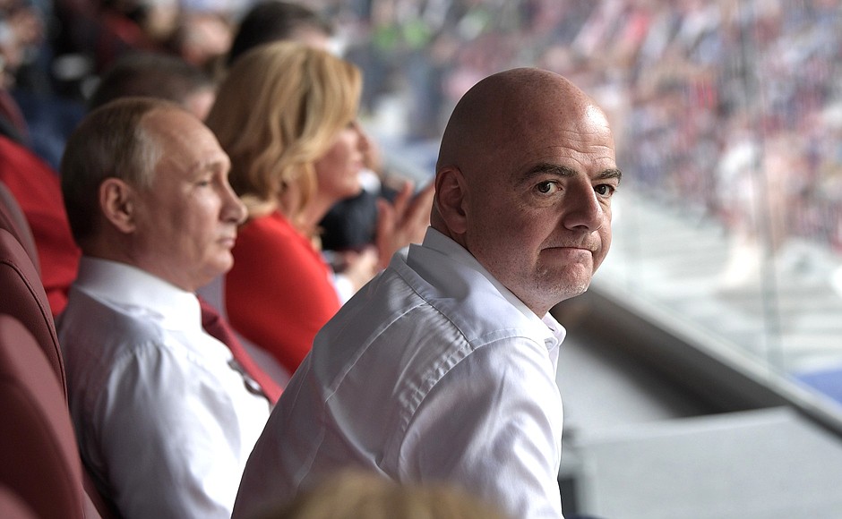 Vladimir Putin attended the final match of the 2018 FIFA World Cup. With FIFA President Gianni Infantino.