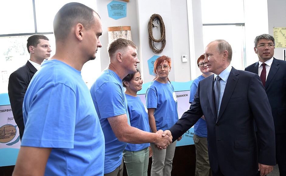 With volunteers of the Great Baikal Trail inter-regional public organisation at the Baikal Zapovedny visitor centre.