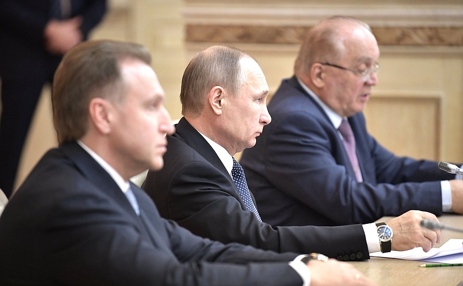 Meeting of the Moscow State University Board of Trustees. With First Deputy Prime Minister Igor Shuvalov (left) and Moscow State University Rector Viktor Sadovnichy.