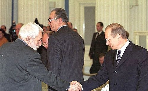 President Putin and Alexei Simonov, president of the Glasnost Defence Fund, before a meeting with the Members of the Presidential Human Rights Commission.