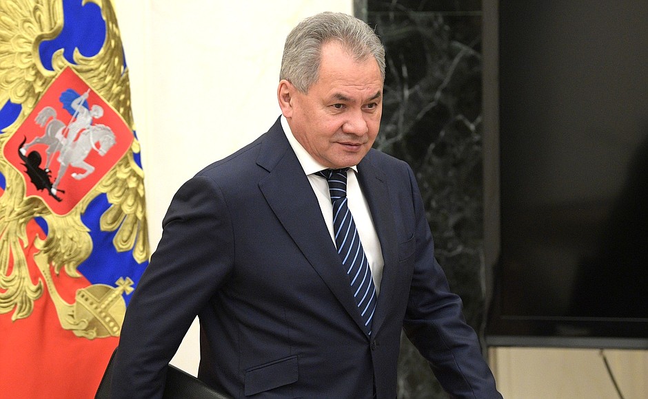 Before a meeting with Security Council permanent members. Defence Minister Sergei Shoigu.