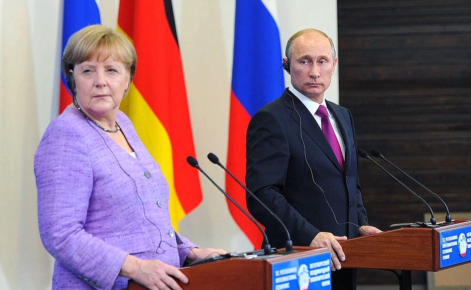 During news conference with Federal Chancellor of Germany Angela Merkel.