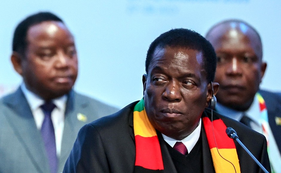 President of Zimbabwe Emmerson Mnangagwa at the plenary session of the Russia–Africa Summit.