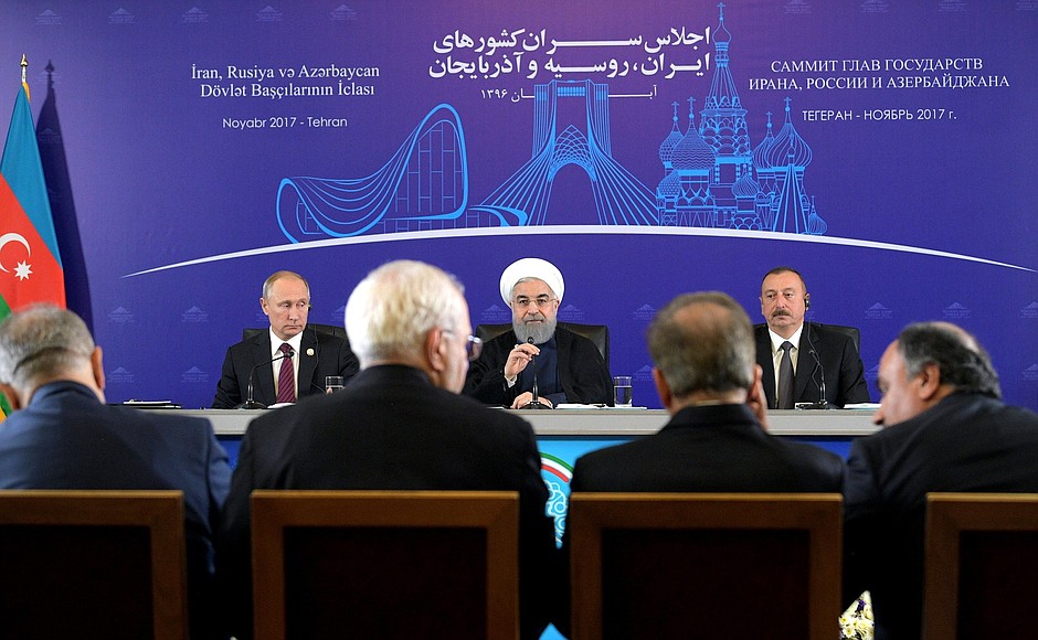 Statements for the press following the trilateral meeting of Vladimir Putin, President of Iran Hassan Rouhani and President of Azerbaijan Ilham Aliyev.