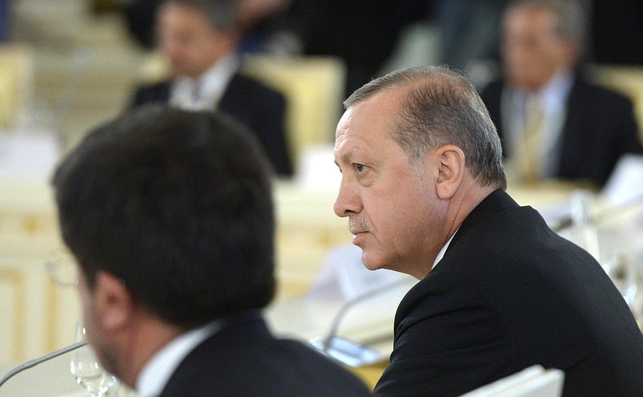 President of Turkey Recep Tayyip Erdogan at a meeting with members of the Russian and Turkish business communities.