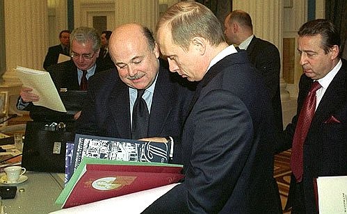 President Putin with actor and director Alexander Kalyagin after a session of the Council for Culture and the Arts.