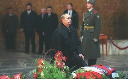 Visiting the memorial complex “To the Heroes of the Battle of Stalingrad” on Mamayev Hill Acting President Vladimir Putin laid a wreath at the Eternal Flame in the Hall of Military Glory.