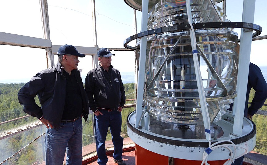 Chief of Staff of the Presidential Executive Office Sergei Ivanov on Bolshoi Tyuters Island in the Gulf of Finland. In an ancient lighthouse with Defence Minister Sergei Shoigu.