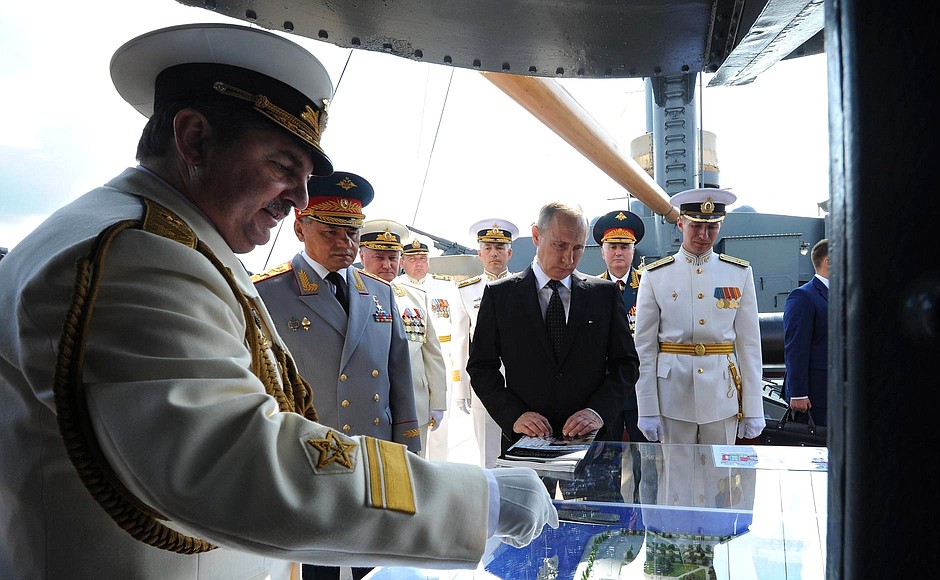 Navy Day celebrations. Vladimir Putin visited the Aurora cruiser.