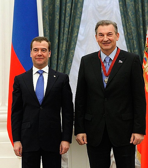 Presenting state decorations. Vladislav Tretyak, president of the Russian Ice Hockey Federation, was awarded the Order for Services to the Fatherland, III degree.