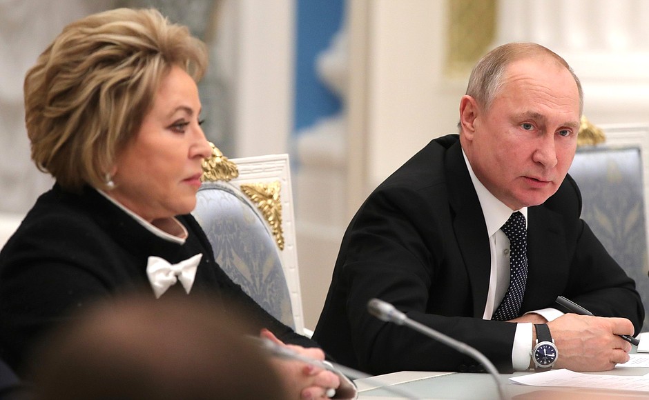 At the meeting with leadership of the Federal Assembly. With Federation Council Speaker Valentina Matviyenko.
