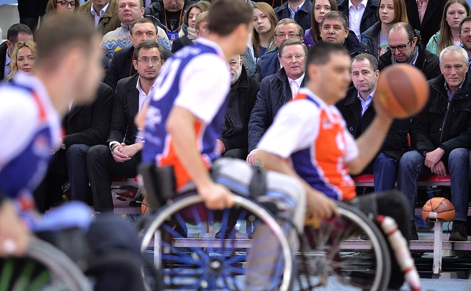 A friendly wheelchair basketball match.