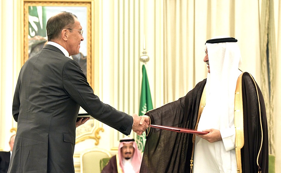 At the signing ceremony of Russian-Saudi documents.