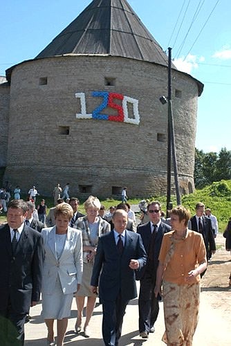 President Putin at the walls of the Ladoga Fortress.