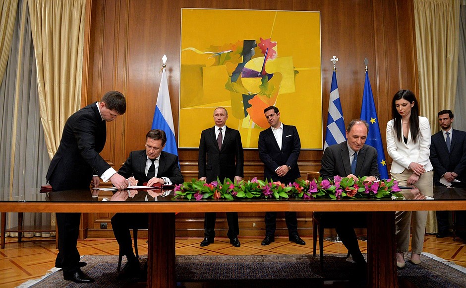 At the signing ceremony of Russian-Greek documents.